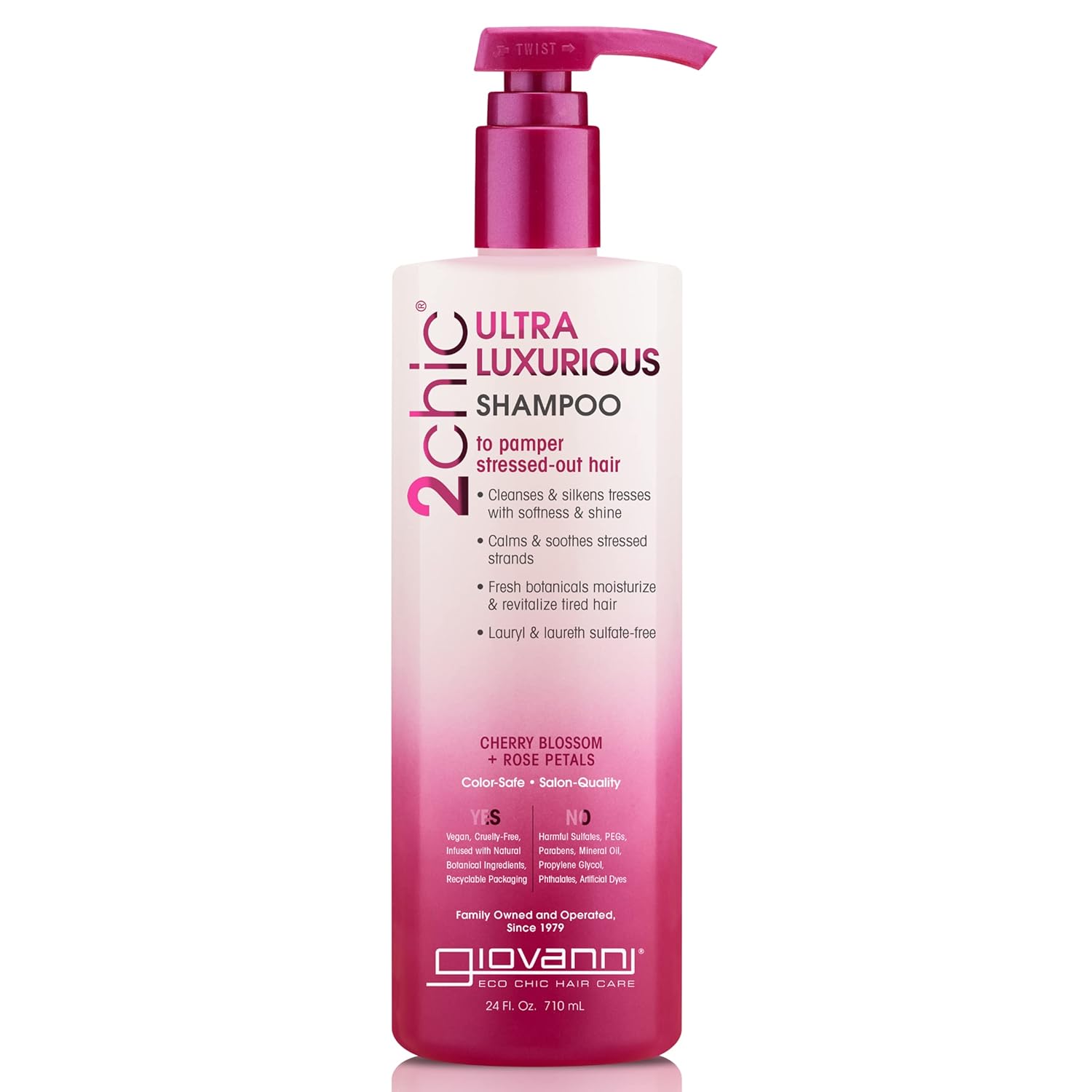 Giovanni 2Chic Ultra-Luxurious Shampoo - Shampoo For Curly & Wavy Hair, Aloe Vera, Pro-Vitamin B5, Lauryl & Laureth Sulfate Free, No Parabens, Color Safe, Cherry Blossom & Rose Petals - 24 Oz