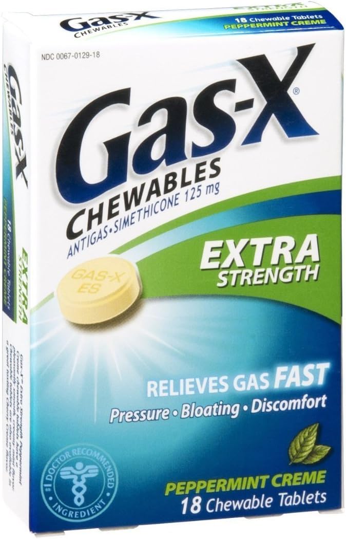 Gas-X Xstr Pep Crm Size 18s Gas-X Extra Strength Chewable Peppermint Cream Antigas : Health & Household