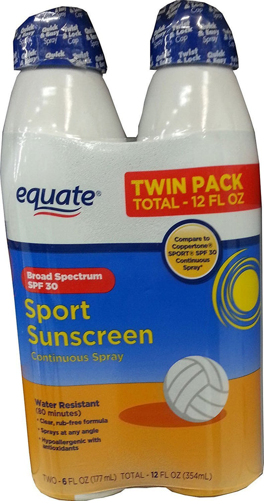 Equate Sport Sunscreen Spf30 Continuous Spray Twinpack (12Oz Total) Compare To Coppertone Sport : Beauty & Personal Care