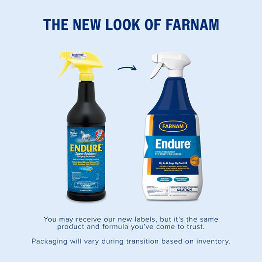 Farnam Endure Sweat-Resistant Fly Spray For Horses, Lasts Up To 14 Days, Protects Against Flies, Gnats, Mosquitoes, Ticks & Lice, 32 Oz
