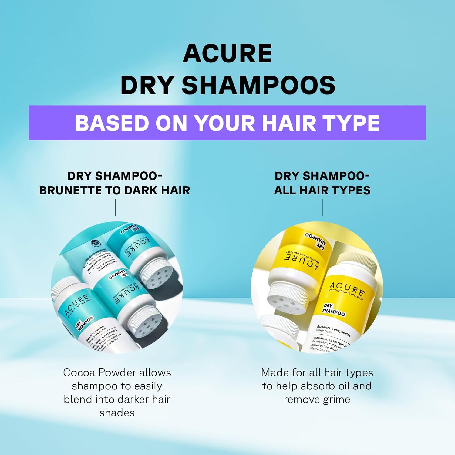 Acure Dry Shampoo - Brunette to Dark Hair, Powder Care to Refresh Treated Color Tinted Hair & Extend Cleansing with Cocoa & Rosemary Formula - 100% Vegan - 1.7 Oz Travel Pack Size : Beauty & Personal Care