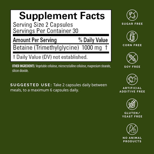 Dr Amen Brainmd Betaine Tmg - 60 Capsules - Mood & Methyl Support - Gluten Free - 30 Servings