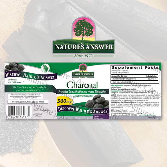 Nature's Answer Activated Charcoal 560mg 90-Capsules | Naturally Promotes Detoxification & Waste Elimination | Vegan, Gluten & Alcohol-Free, No Preservatives or Artificial Flavors | Single Count