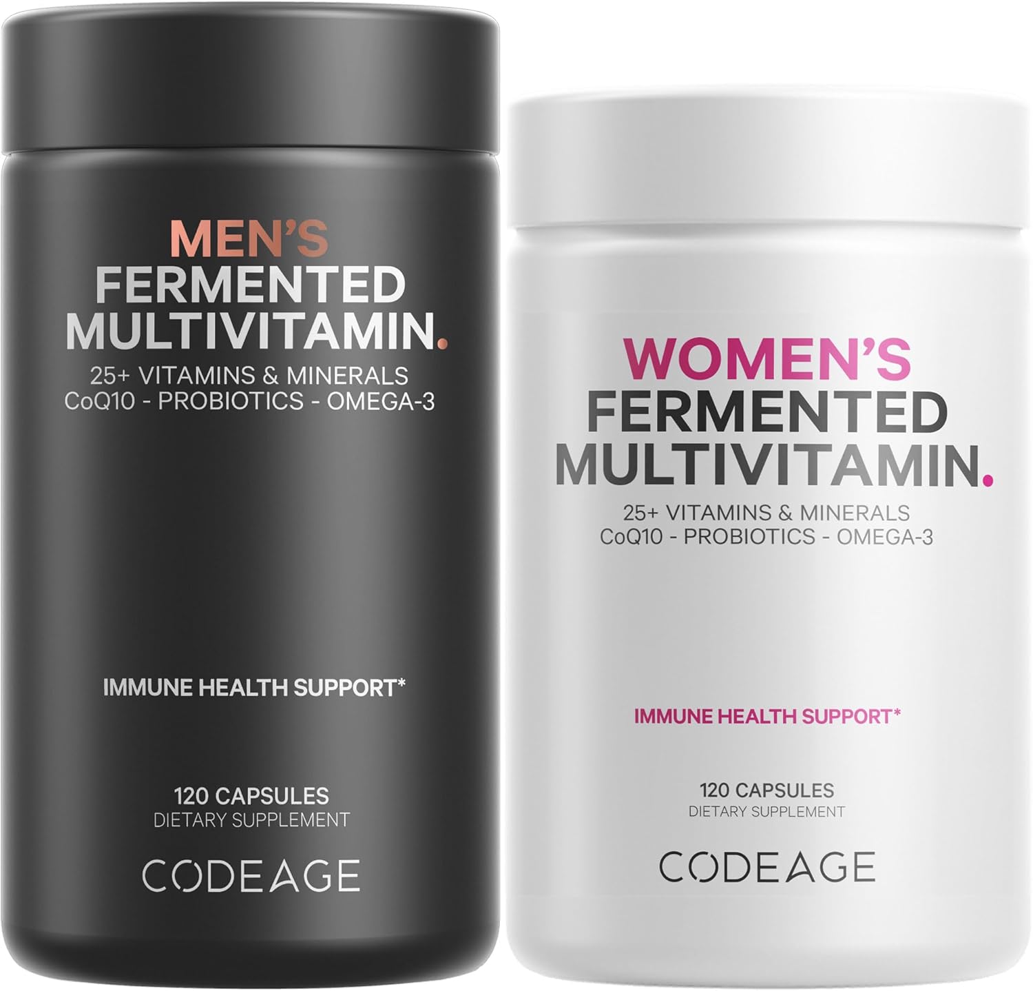 Codeage Daily Multivitamin Bundle: Women'S & Men'S Multivitamins, B-Vitamins, Probiotics, Food-Based Blends, 120 Capsules Per Bottle