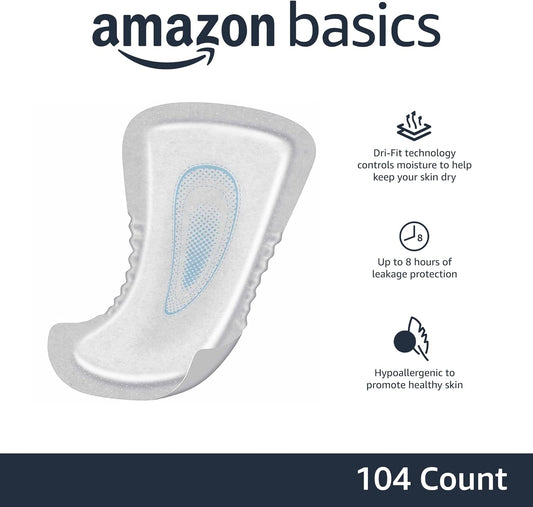 Amazon Basics Incontinence Guards For Men, Maximum Absorbency, 104 Count, 2 Packs Of 52, White (Previously Solimo)