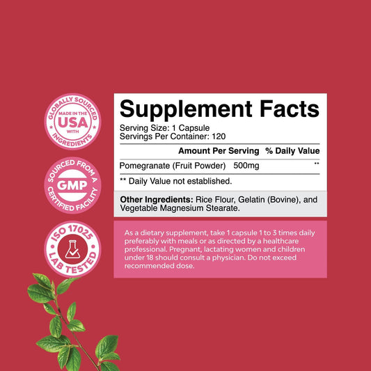 Advanced Antioxidant Superfood Pomegranate Supplement - Natural Pomegranate Extract Polyphenols Supplement for Heart Health and Joint Support - Reds Superfood Powder Capsules for Men and Women 120ct