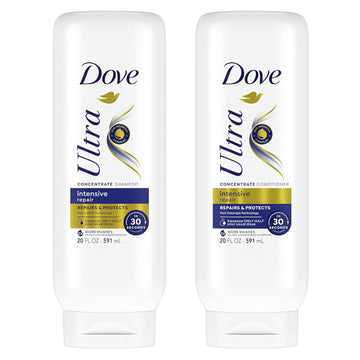 Dove Ultra Intensive Repair Concentrate Shampoo And Conditioner For Damaged Hair Repairs And Protects In 30 Seconds, Fast-Lather And Fast-Detangle Technology, 2X More Washes, Combo Pack