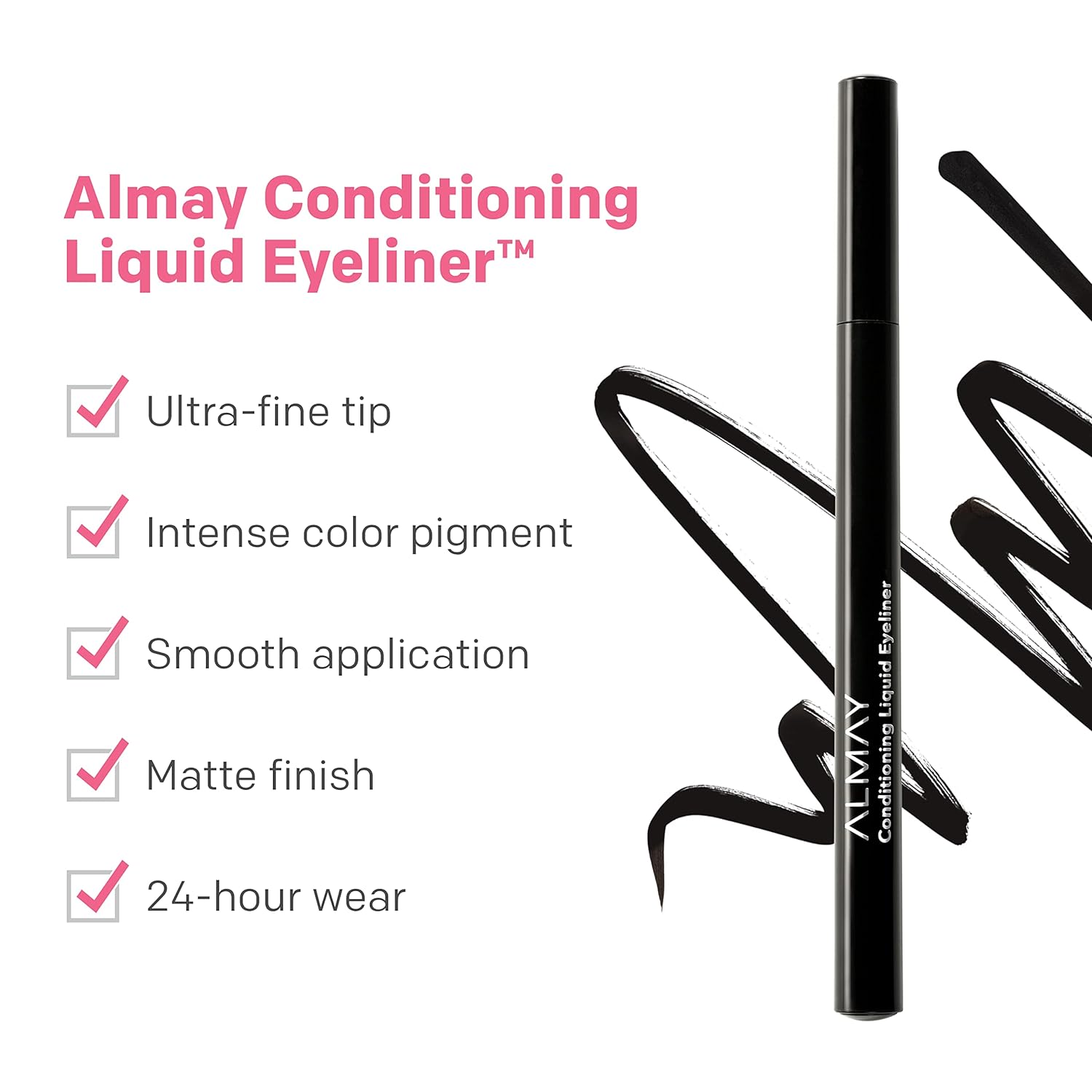 Almay Conditioning Liquid Eyeliner, Longwearing, Waterproof, Hydrating, 10 Black, 0.03 fl oz. : Beauty & Personal Care