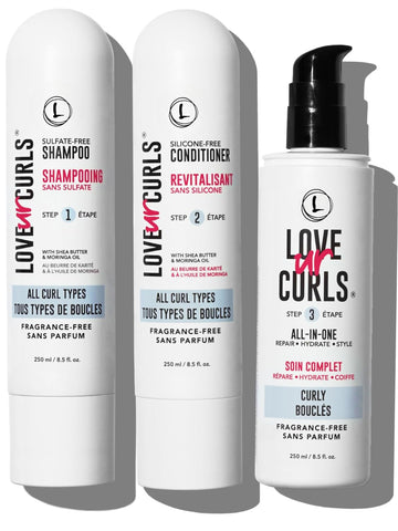 Lus (Love Ur Self) Fragrance-Free 3-Step System Shampoo And Conditioner Set With All-In-One Styler For Curly Hair Nongreasy & Moisturizing - 8.5Oz Each