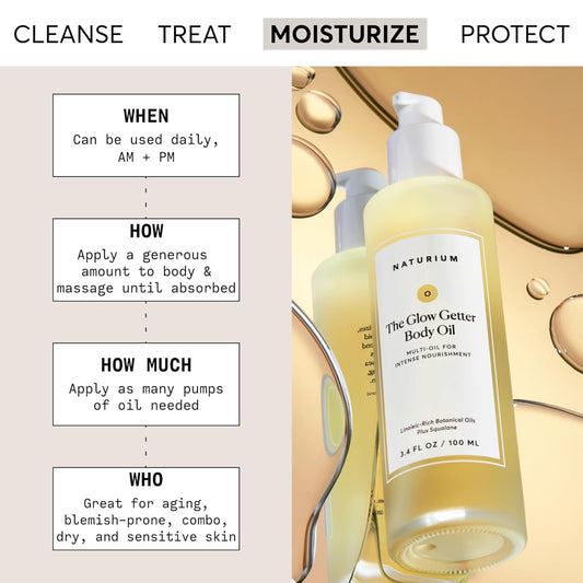 Naturium The Glow Getter Body Oil, Multi-Oil For Intense Nourishment, Hydrating & Moisturizing Formula, Vegan & Cruelty-Free, 3.4 Oz