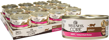 Wellness Core Grain-Free Wet Cat Food, Natural Canned Food For Cats, Made With Real Meat (Turkey & Duck Pate, 5.5 Oz Cans, Pack Of 24)