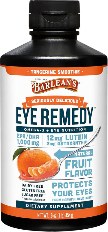 Barlean'S Eye Remedy Supplement, Tangerine Flavored Fish Oil Liquid With Lutein, Astaxanthin And Zeaxanthin,1,000Mg Omega 3 Epa Dha, Eye Care Supplements, 16 Oz