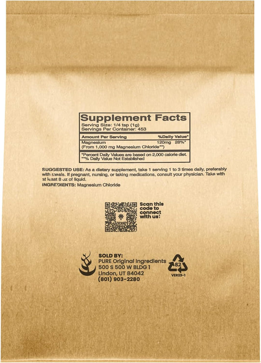 Pure Original Ingredients Magnesium Chloride (1 Lb), Eco-Friendly Packaging, Crystal Powder, Magnesium Supplement