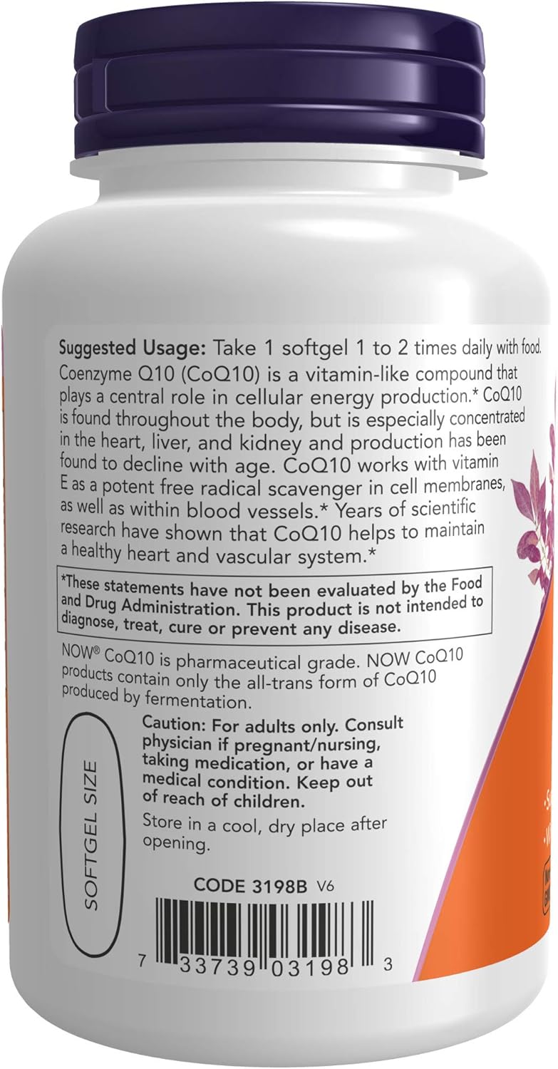 NOW Foods Supplements, CoQ10 400 mg, Pharmaceutical Grade, All-Trans Form produced by Fermentation, 60 Softgels : Health & Household