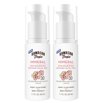 Hawaiian Tropic Mineral Skin Nourishing Milk Sunscreen For Face Spf30, 1.7Oz|Sun Milk, Zinc Oxide Sunscreen, Mineral Sunscreen Face, Oxybenzone Free Sunscreen, Travel Size Sunscreen, 1.7Oz (Pack Of 2)