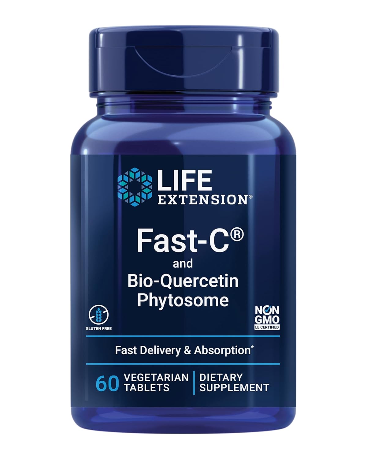 Life Extension Fast-C & Bio-Quercetin Phytosome  Fast Delivery & Absorption Vitamin C Supplement For Optimum Immune Support  Gluten-Free, Non-Gmo, Vegetarian  60 Tablets