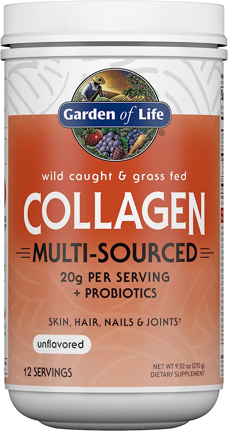 Garden of Life Marine & Grass-Fed Collagen Peptides Powder Supplement (Type I, III) with Probiotics & BCAAs for Mobility, Joint Health, Hair, Skin & Nails - Unflavored, 20g per Serving, 12 Servings