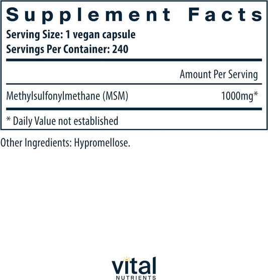 Vital Nutrients - MSM - Natural Form of Organic Sulfur - 240 Vegetaria