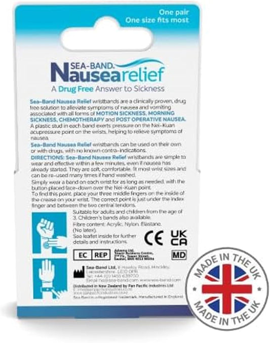 Sea-Band Travel & Motion Sickness And Nausea Relief Acupressure Wristband - Adult (Grey), 1 Pair