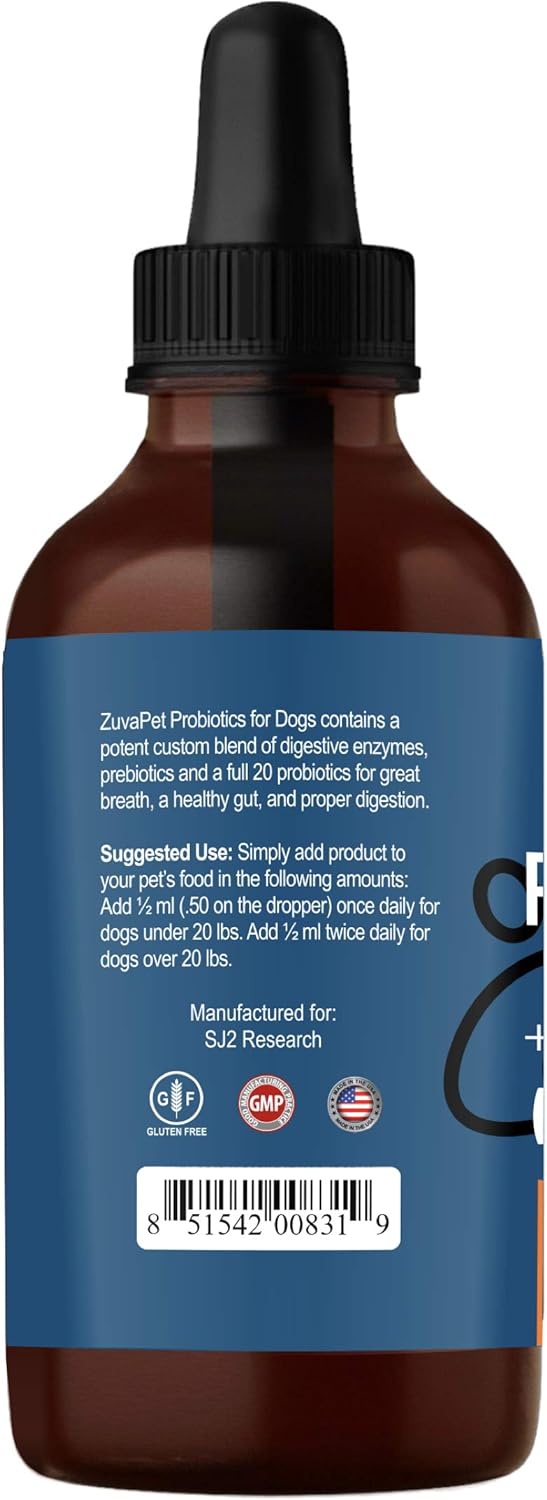 ZuvaPet Probiotics for Dogs - Dog Probiotics for Diarrhea - Natural Digestive Enzymes for Upset Stomach Relief + Gas, Constipation Health & Itch Relief - Prebiotic Pet Supplies - 120 Servings : Pet Supplies