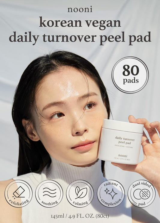 Nooni Korean Facial Peel Toner Pads - Daily Turnover Peel Pad 80 Pads - Aha(Glycolic Acid, Lactic Acid) Dual Resurfacing Pads For Glass Skin, Exfoliates Blackhead, Reduces Fine Lines With Panthenol