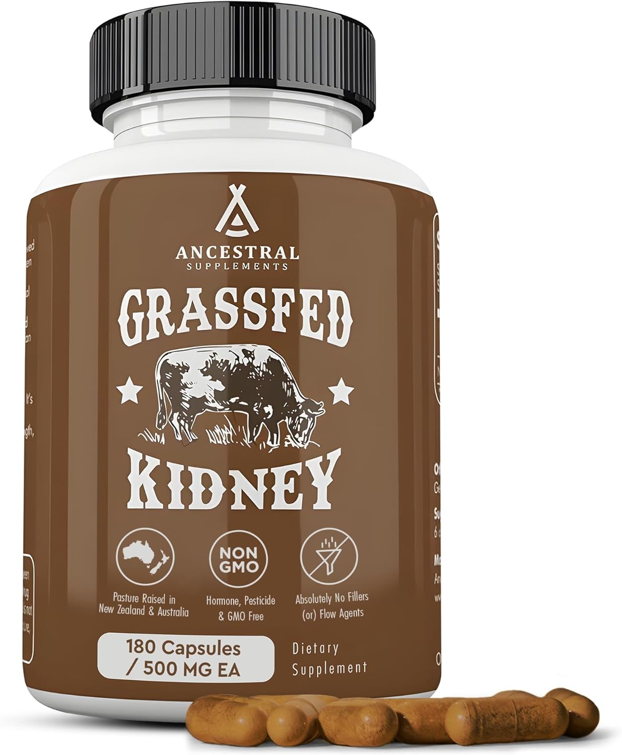 Ancestral Supplements Grass Fed Beef Kidney Supplement, 3000Mg, Dao Enzyme Supplement, Kidney Support For Urinary And Histamine Health, Selenium, B12, Non Gmo, 180 Capsules
