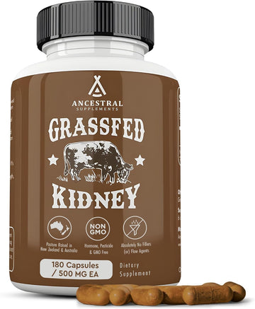 Ancestral Supplements Grass Fed Beef Kidney Supplement, 3000Mg, Dao Enzyme Supplement, Kidney Support For Urinary And Histamine Health, Selenium, B12, Non Gmo, 180 Capsules