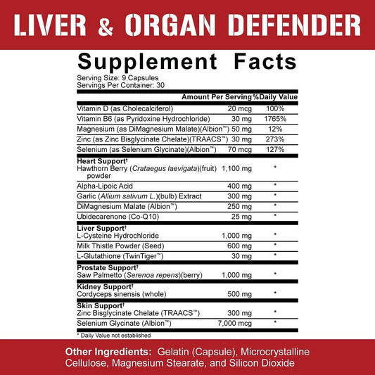 Rich Piana 5% Nutrition Liver & Organ Defender Cycle Support | Premium Liver Detox with Kidney, Heart, Prostate & Skin Support | Milk Thistle, Saw Palmetto, Hawthorn Berry | 270 Pills (30-90 Servings)