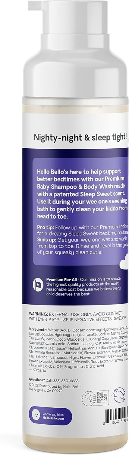 Hello Bello Nighttime Shampoo & Body Wash - Gentle Hypoallergenic Tear-Free Formula For Babies And Kids - Vegan And Cruelty-Free - Sweet Sleep Scented - 10 Fl Oz