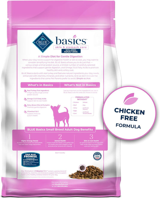 Blue Buffalo Basics Dry Dog Food For Small Breed Adult Dogs, Limited Ingredient Diet, Turkey Recipe, 11-Lb. Bag