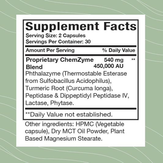 Optimal Health Systems Chemzyme | Proprietary Phthalate Detox Enzymes + Gluten/Dairy Digestion | Protection From Micro Plastics | 60 Capsules