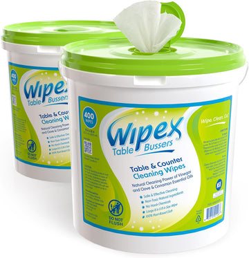 Wipex Table Bussers - Natural Cleaning Wipes | Table Cleaning Quick Cleaner & Counter Wipes | Made With Vinegar, Propolis, Clove And Cinnamon Oil, 400 Natural Surface Wipes