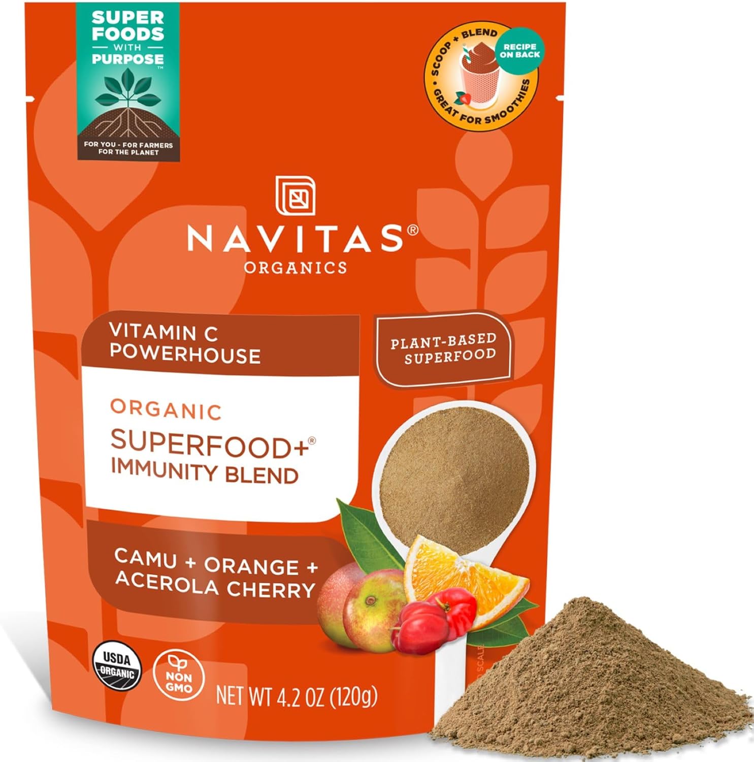 Navitas Organics Superfood+ Immunity Blend (Camu + Orange + Acerola Cherry), 30 Servings — Organic, Non-Gmo, Vegan, Gluten-Free, Keto & Paleo, 4.2 Ounce…