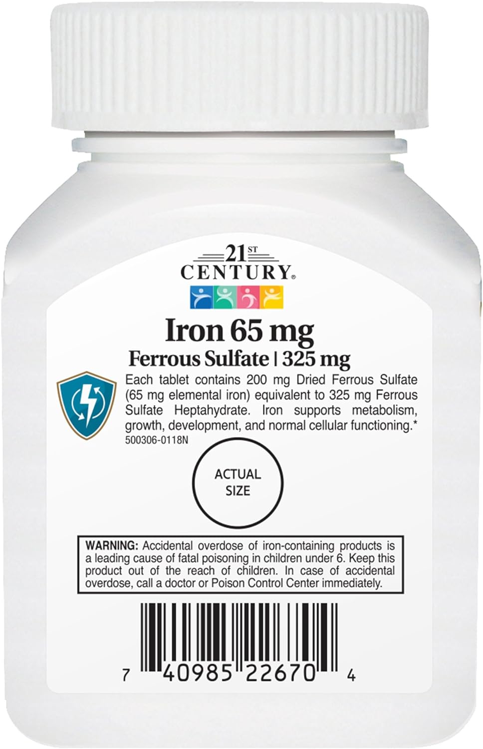 21st Century Iron 65 Mg Ferrous Sulfate 325 Mg Tablets, 120 Count (Pack of 2)