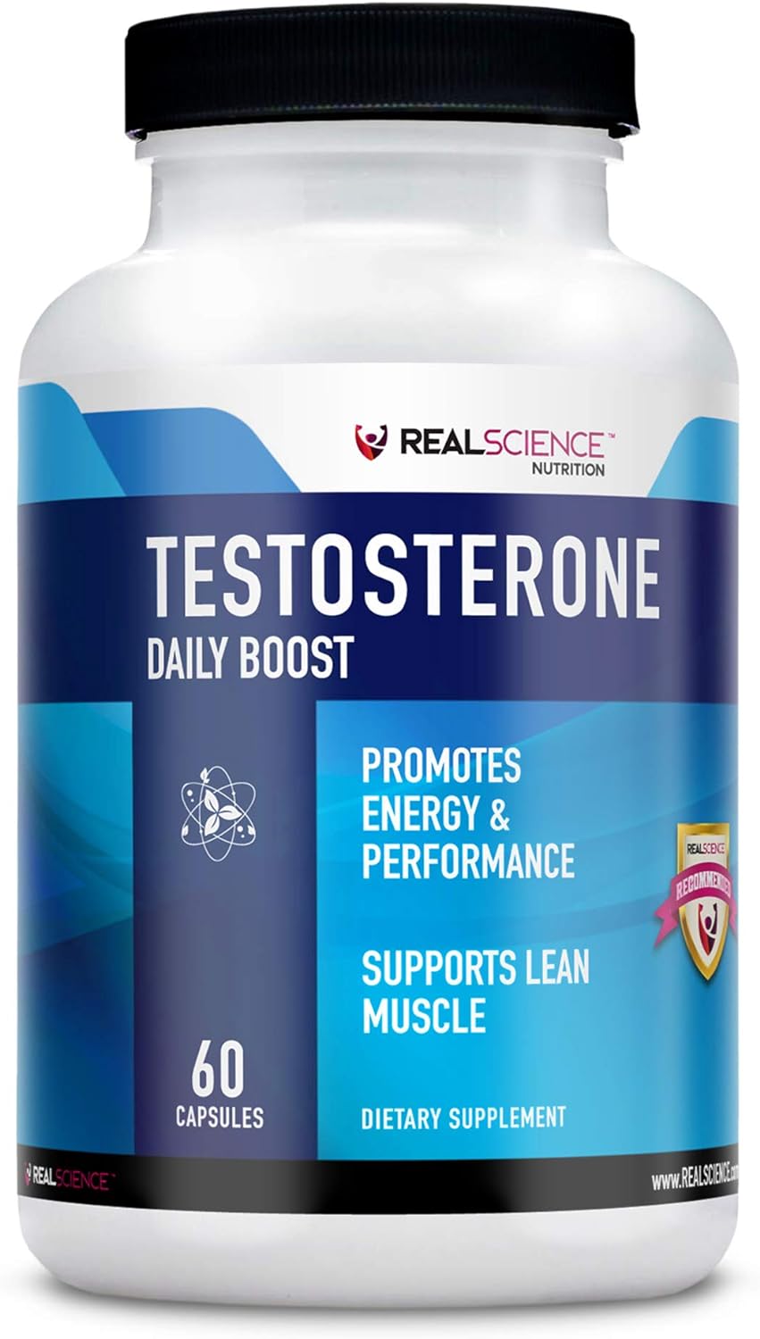 Real Science Nutrition Daily Boost Free Testosterone Booster for Men - Strongest Supplement for Muscle Growth, Bodybuilding & Energy with 9 Powerful Ingredients - 60 Capsules