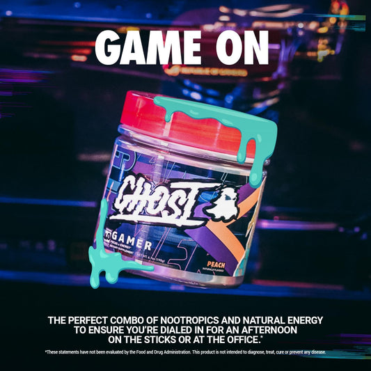 Ghost Gamer: Energy And Focus Support Formula - 40 Servings, Peach - Nootropics & Natural Caffeine For Attention, Accuracy & Reaction Time - Vegan, Gluten-Free