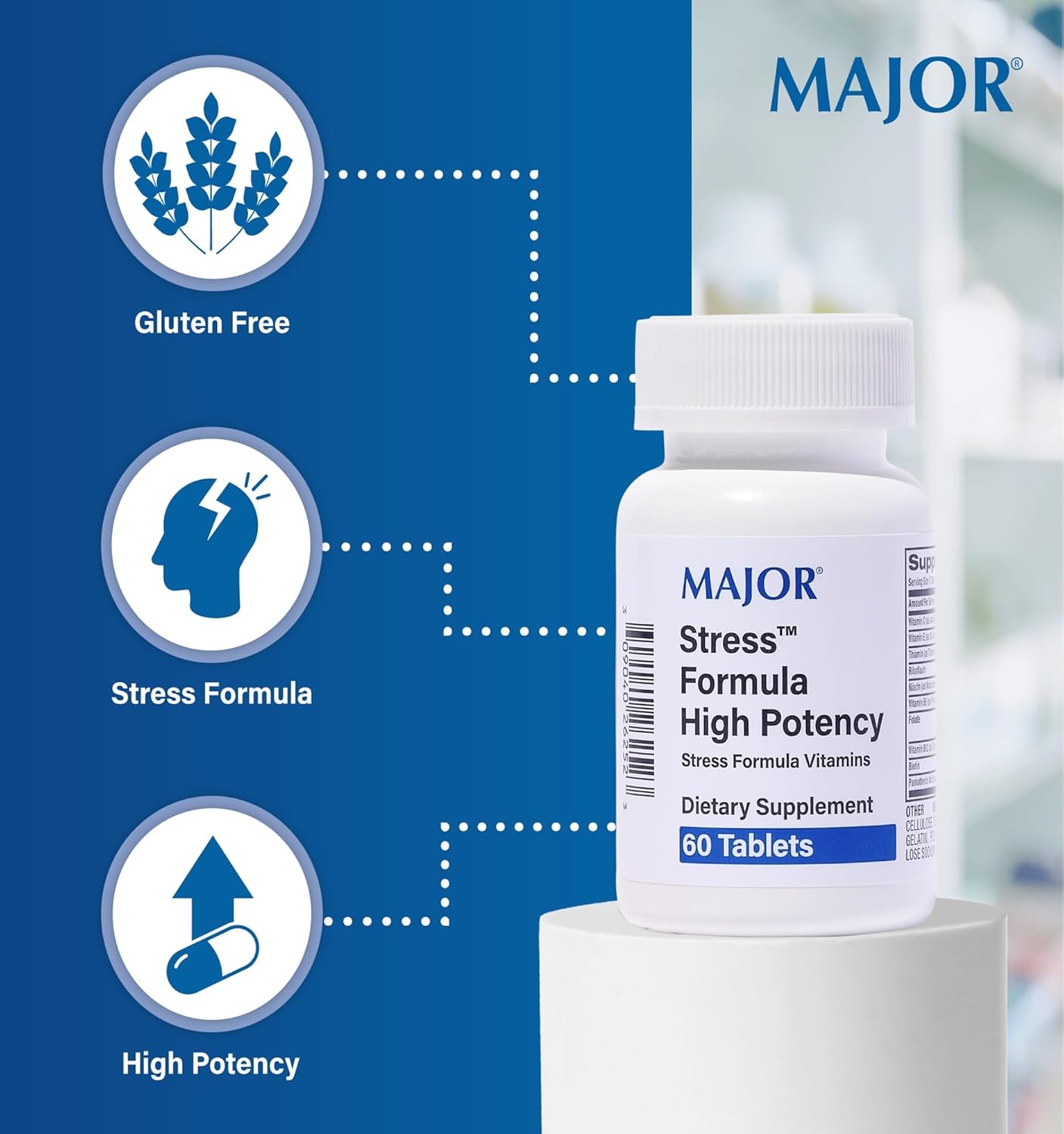 Major Stress Formula - High Potency Stress Formula Vitamins - Dietary Supplement - 60 Tablets