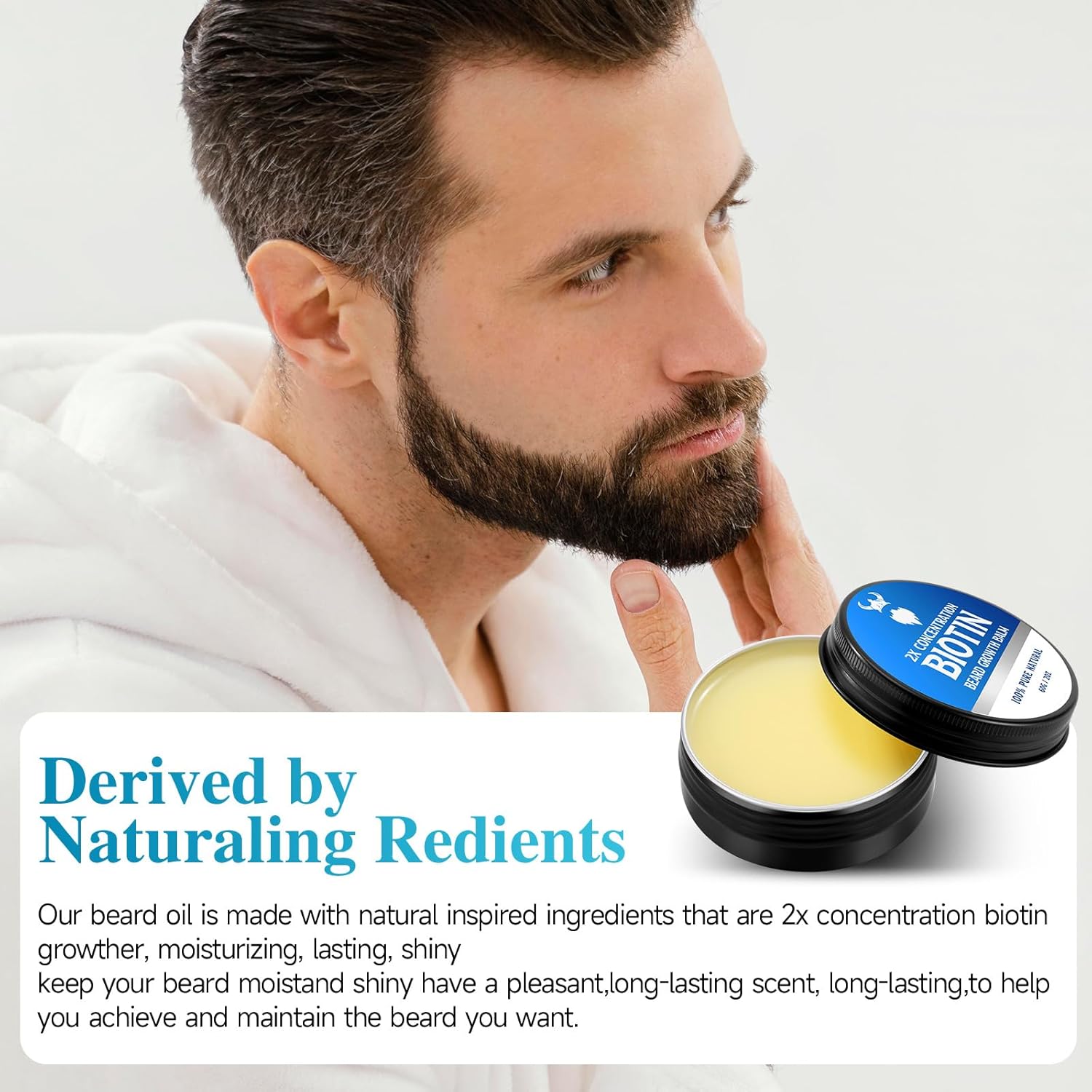 5% Concentration Biotin Beard Balm For Men & Conditioning Beard Wax - Made With Castor Oil Natural And Organic Ingredients - Hydrates & Thickens Facial Hair Growth- 2 Ounce Tin (Citrus Serenity