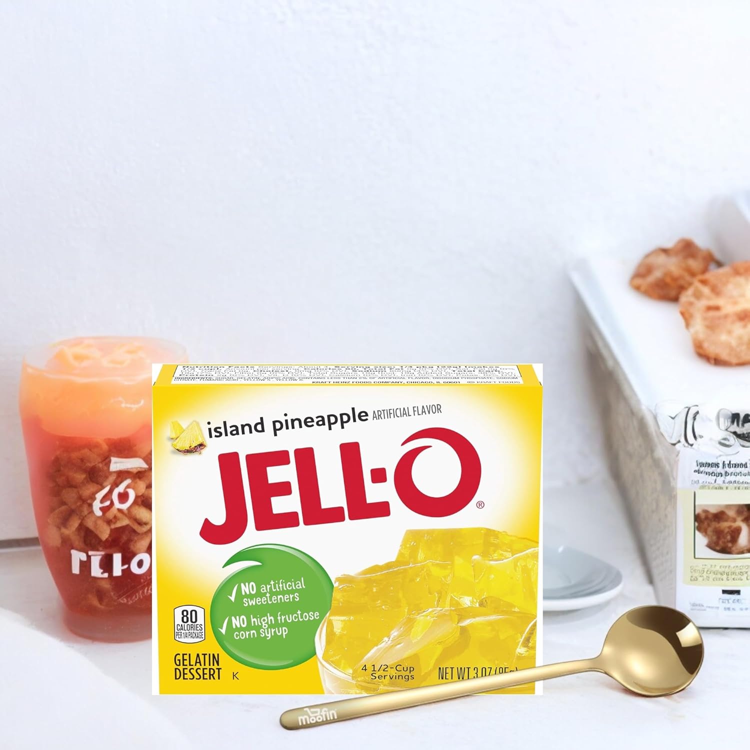 Jell-O Island Pineapple Gelatin Dessert, 3Oz, Gelatin Powder Mix With Golden Ss Spoon - Tropical Treat, Easy Prep, Gelatin Dessert Family Favorite, Nostalgic Flavor [Pack Of 2]