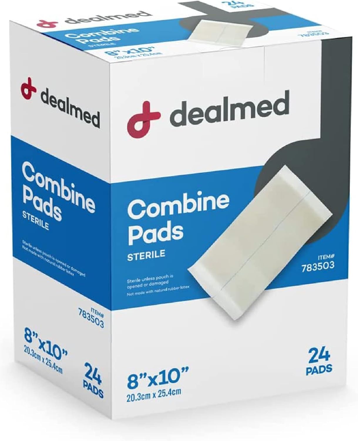 Dealmed Abdominal Combine Pads | Individually Wrapped, Absorbent, Latex-Free, Non Adherent | Abdominal Pads For Wound Care, Drainage, First Aid Kit | Sterile Abd Pads 8X10 In | 24/Box (Pack Of 1)