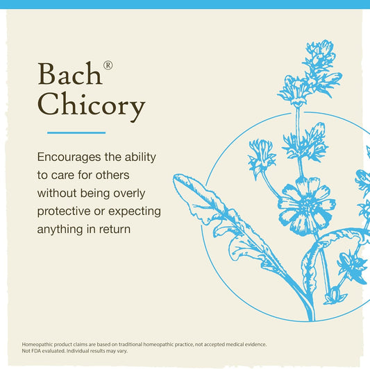 Bach Original Flower Remedies, Chicory For Unconditional Love (Non-Alcohol Formula), Natural Homeopathic Flower Essence, Holistic Wellness And Stress Relief, Vegan, 10Ml Dropper