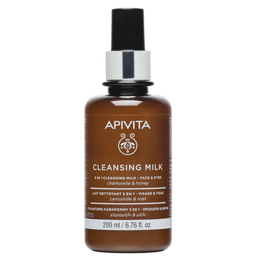Apivita Cleansing Milk | Hydrating & Smoothing 3-In-1 Cleansing Milk Face & Eye Cleanser + Makeup Remover With Chamomile & Honey, 200 Ml / 6.67 Oz