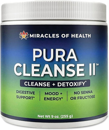 Pura Cleanse Ii Super Herb & Fiber Detox Drink - Daily Cleanse For The Colon, Lungs, Skin, And Kidneys - Made With 34 Ingredients, Soluable And Insoluable Fiber - 45 Day Supply