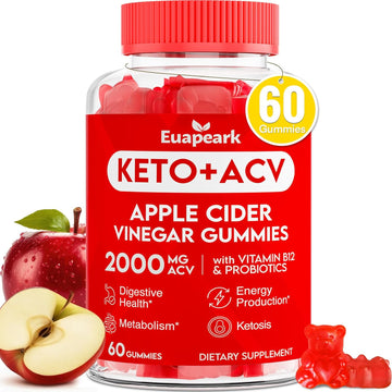Apple Cider Vinegar Gummies, Keto Acv Gummies With Probiotics, Vitamin B12 & Keto Support, 2000 Mg Acv With Mother For Digestion, Metabolism, Cleanse & Detox Diet, Vegan, Low Sugar, 60 Counts