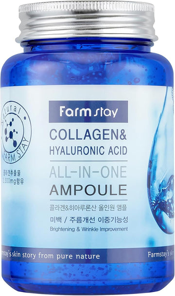 Farmstay Collagen And Hyaluronic Acid All-In-One Ampoule - Face Serum Reduces Fine Lines And Wrinkles - Serum For Face With Marine Collagen - 8.45 Oz