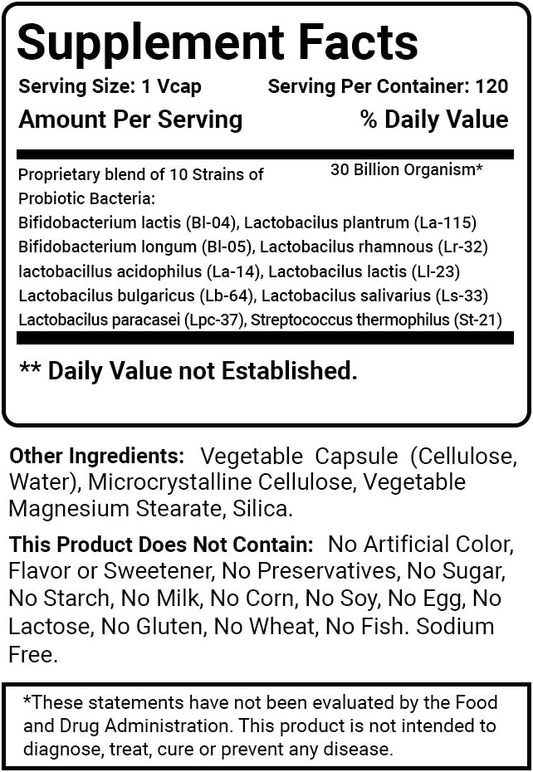 Best Naturals Probiotic 10 Strains & 30 Billion CFU Intestinal Flora, 120 Veggie Capsules - Shelf Stable probiotic (4146365)