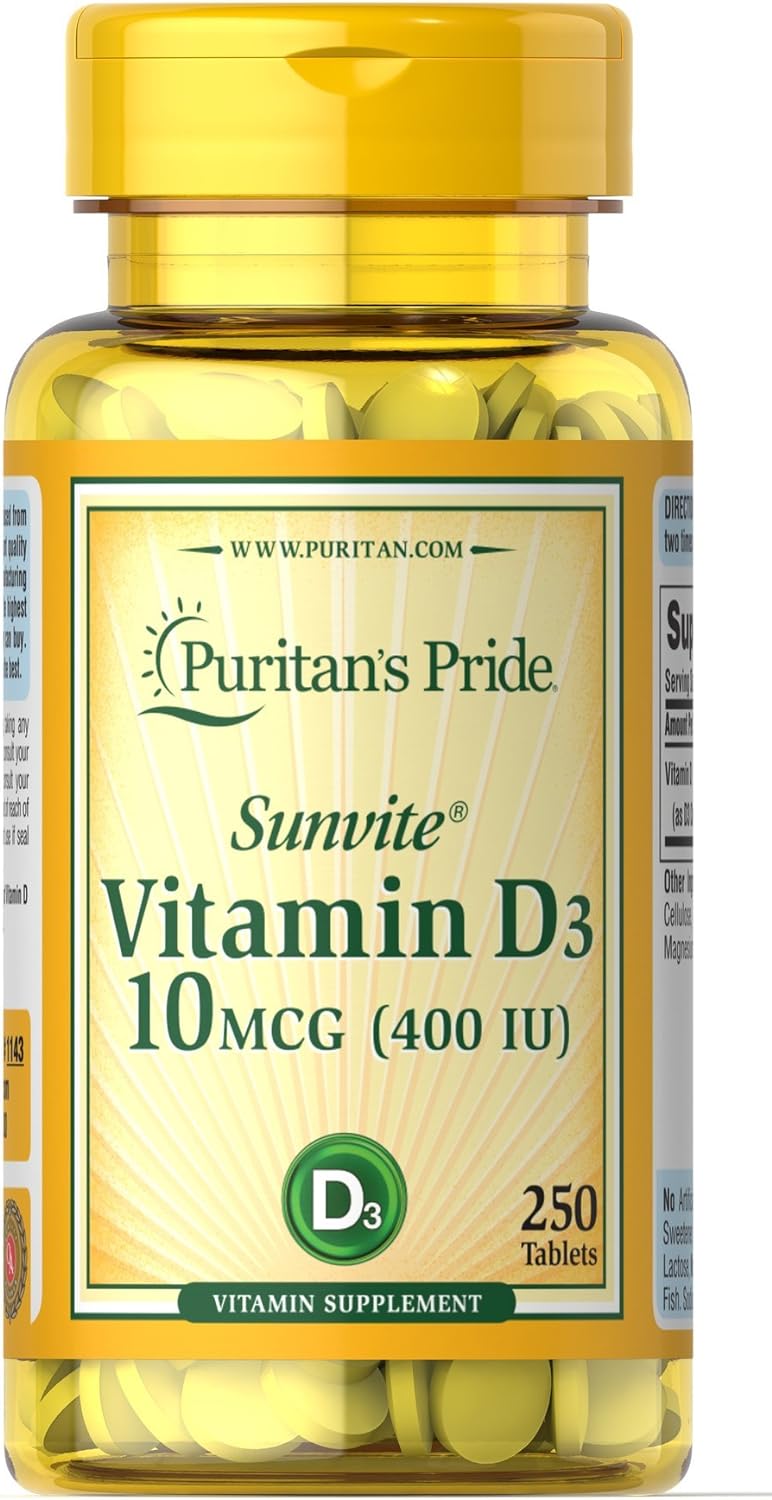 Puritan's Pride Vitamin D3 10 mcg (400 IU)-250 Tablets