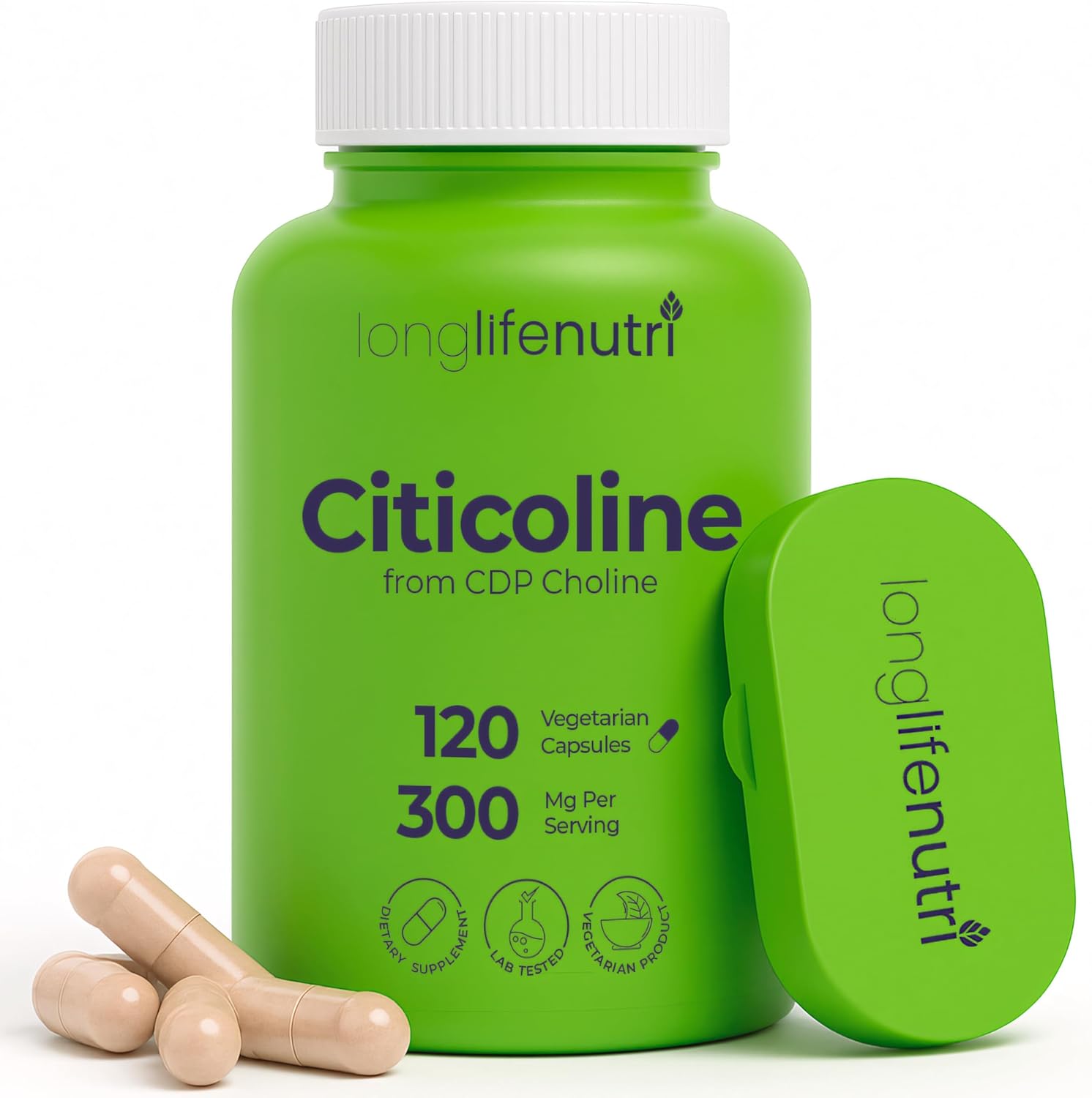 Citicoline 300Mg - From Cdp Choline, 120 Vegetarian Capsules, Supplement For Cognitive Performance & Mental Sharpness, 4-Month Supply, Gmp Certified, Made In Usa
