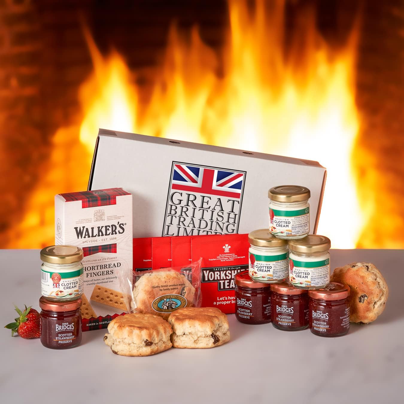 Great British Trading Large Afternoon Tea Luxury Gift Hamper with Scones, Strawberry Jam, Clotted Cream, Tea Bags and Shortbread. : Amazon.co.uk: Grocery