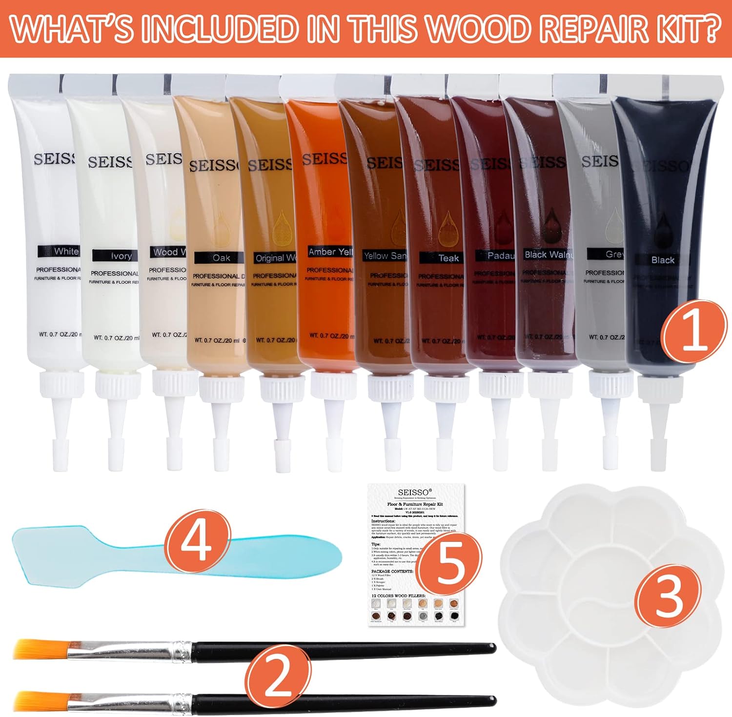 SEISSO Wood Filler Furniture Repair Kit, Wood Fill Restore a Finish for Scratch Wood Floor, White Dark Wood Furniture Scratch Repair Kit Paste, Wood Stain Remover for Table, Door, Cabinet : Health & Household